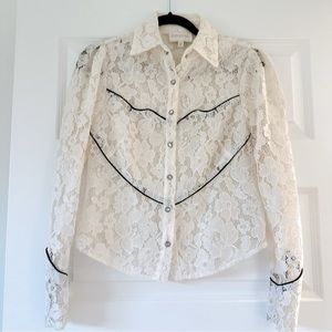 Divine Heritage Pearl Snap Lace Blouse